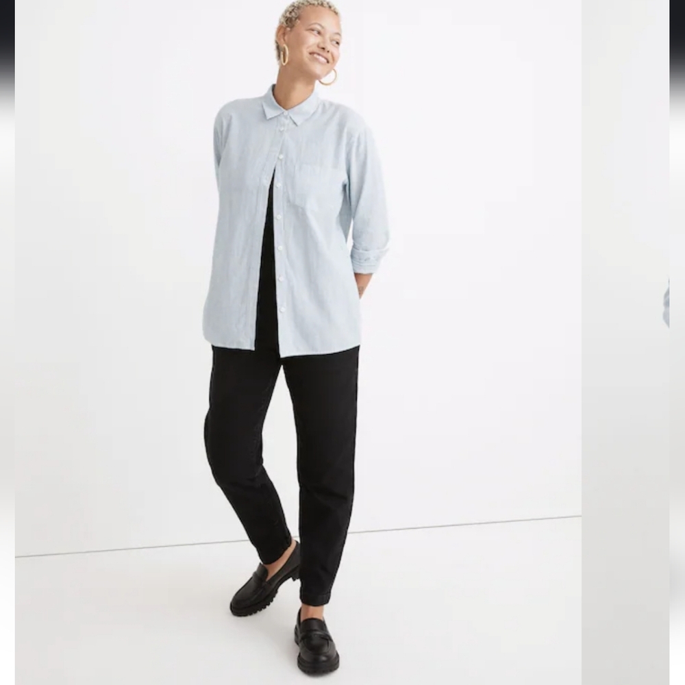 NWT Madewell Wome's Oversized Ex-Boyfriend Tulip-Back Shirt in Stripe Sz L Fall